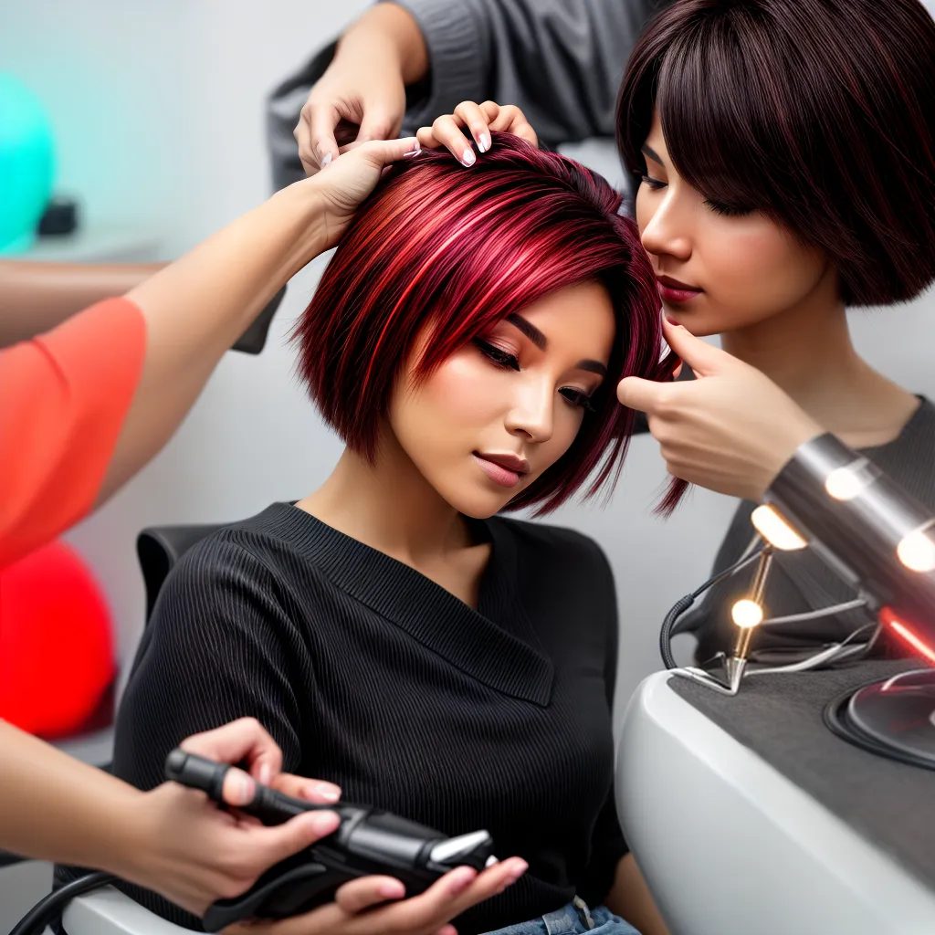 mulher corte cabelo luzes coloridas