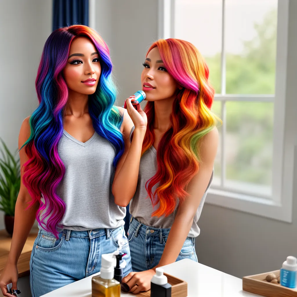 mulher cabelo colorido espelho oleo mulher cabelo colorido espelho oleo