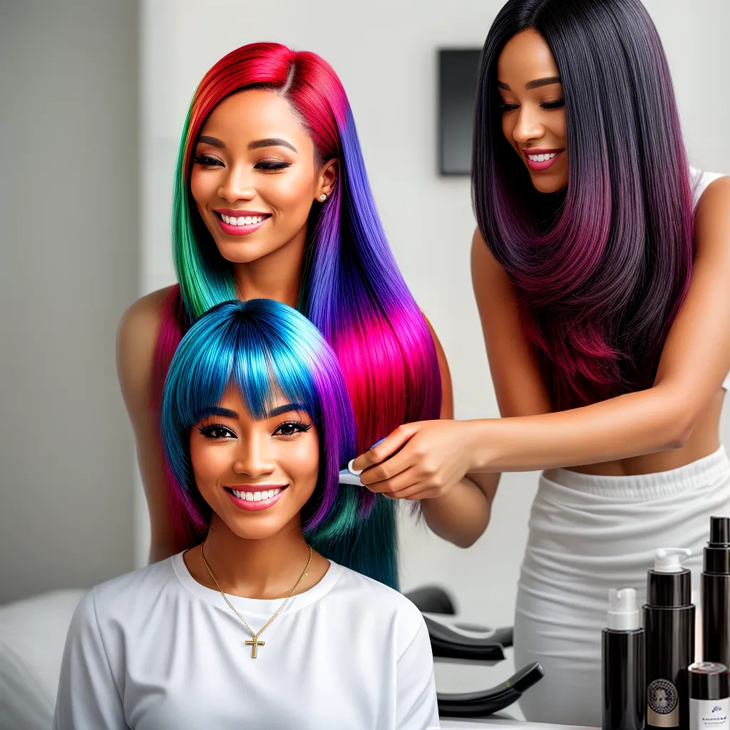 mulher cabelo colorido serum espelho
