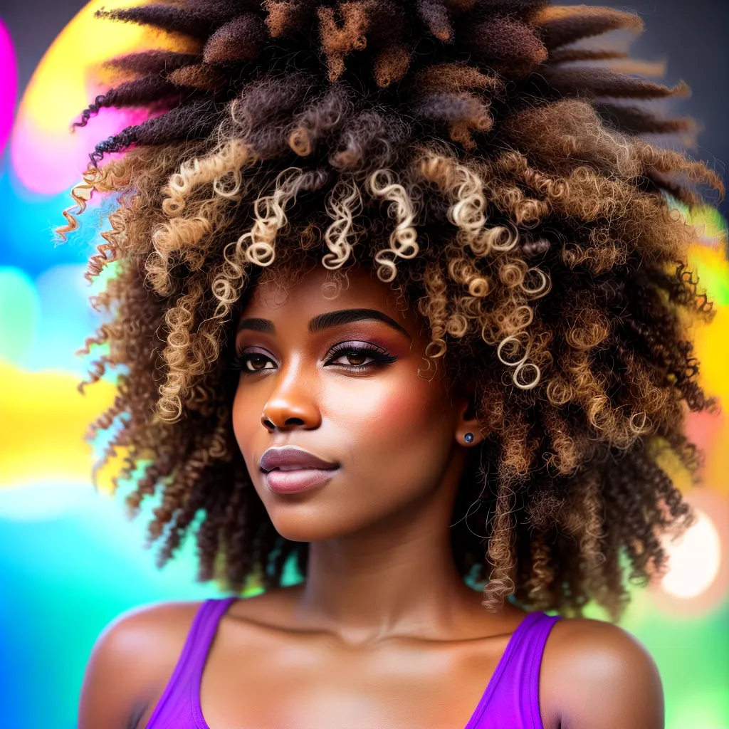mulher cabelo afro luzes coloridas