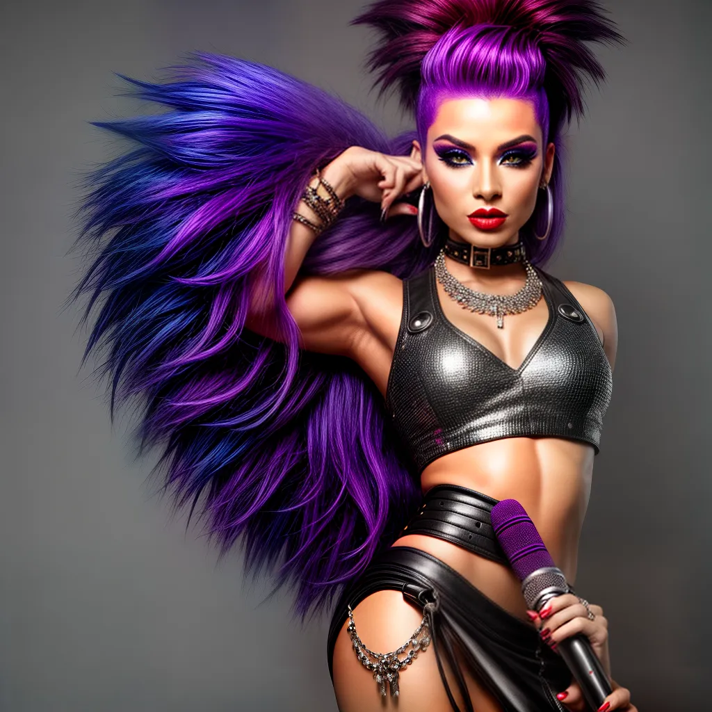 rockeira cabelo roxo mohawk microfone rockeira cabelo roxo mohawk microfone