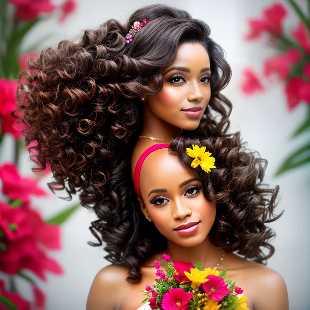 mulher cabelo cacheado flor acessorios