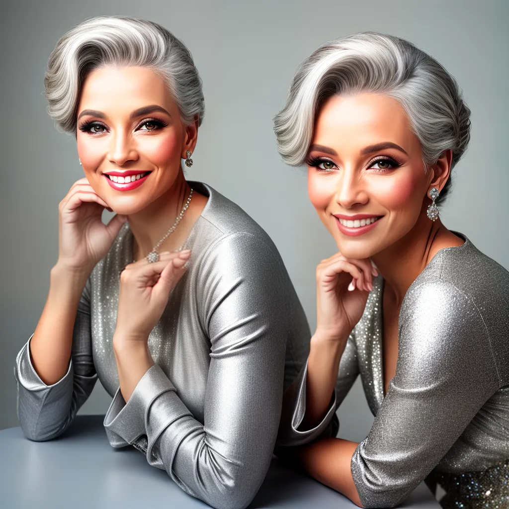 senhora elegante cabelo prateado sorriso radiante