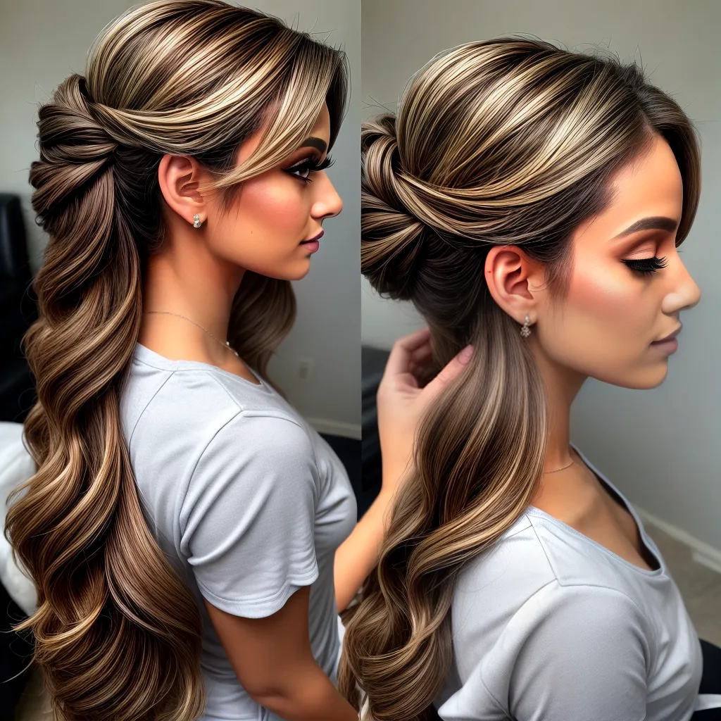 mulher cabelos longos penteado festa