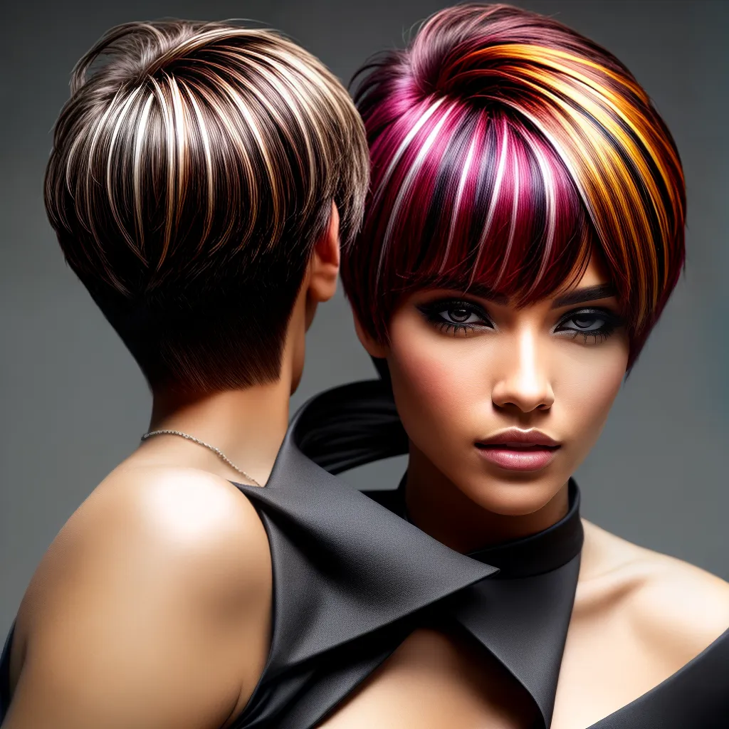 mulher estilosa cabelo curto mechas vibrantes