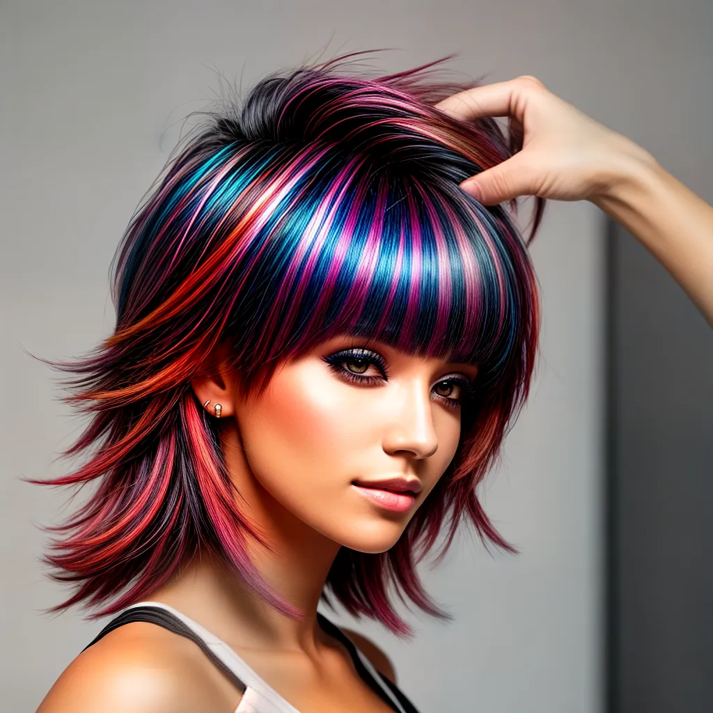 mulher estilosa cabelo curto mechas coloridas 1