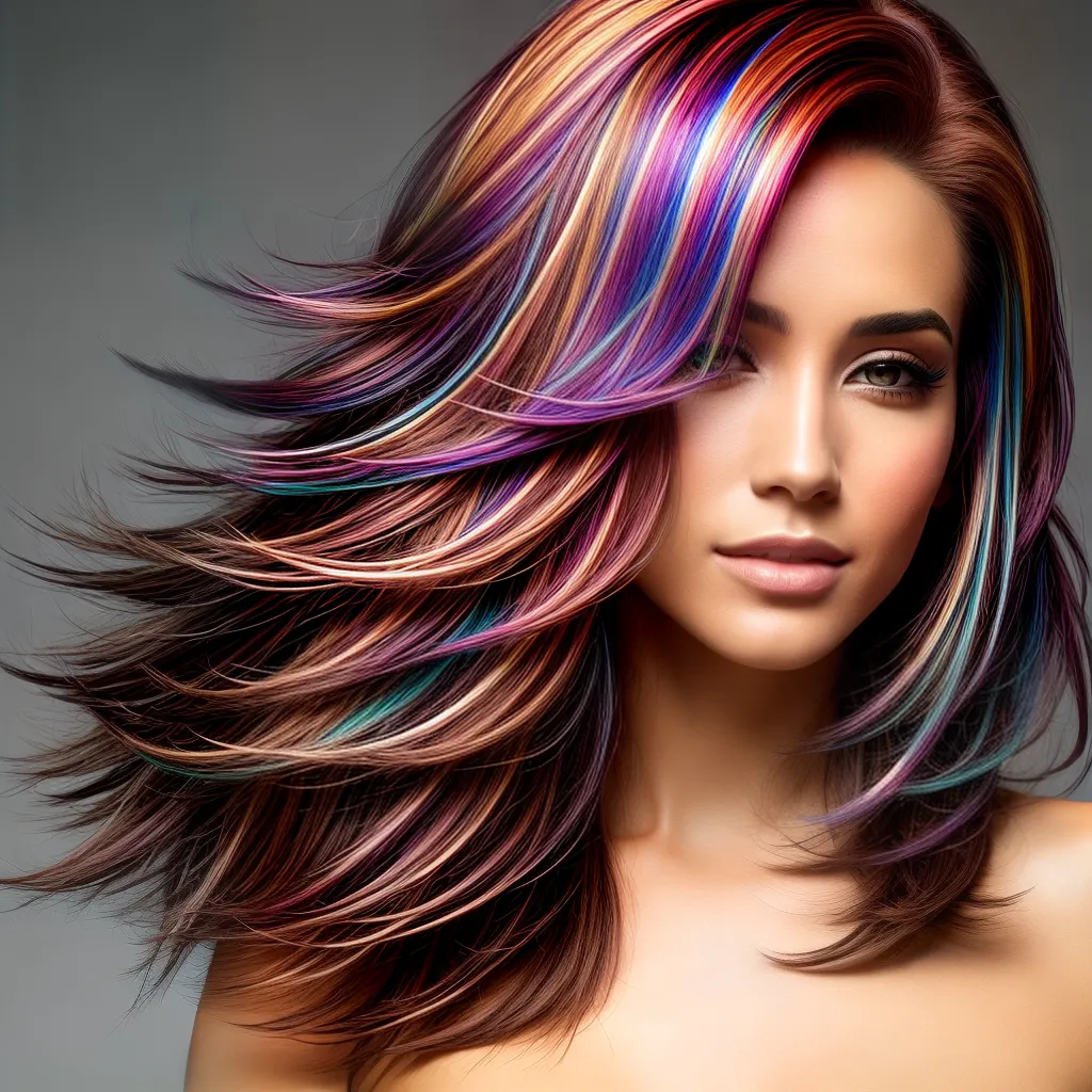 cabelo mechas coloridas mulher