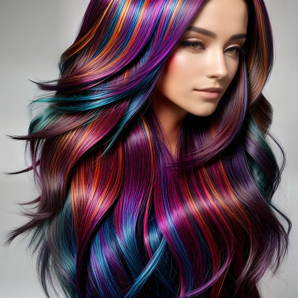 mechas multicoloridas cabelo mulher