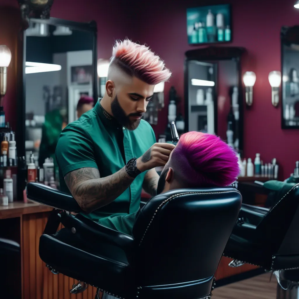 homem estiloso cadeira barbeiro coloracao cabelo