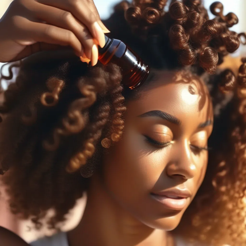 mulher aplicando oleo cabelo cacheado mulher aplicando oleo cabelo cacheado