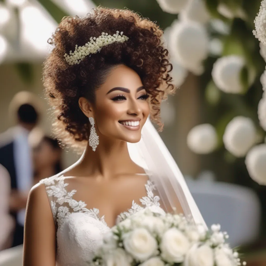 noiva sorriso radiante penteado cachos flores noiva sorriso radiante penteado cachos flores