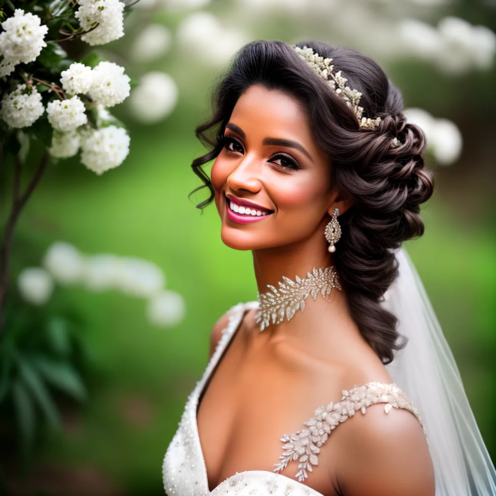 noiva sorriso radiante cachos naturais flores brancas noiva sorriso radiante cachos naturais flores brancas