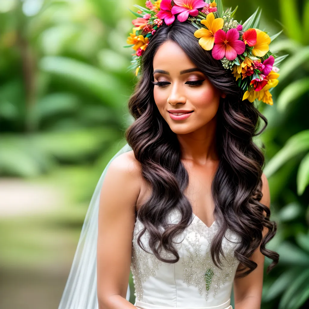 noiva flor cabelo ondas tropical