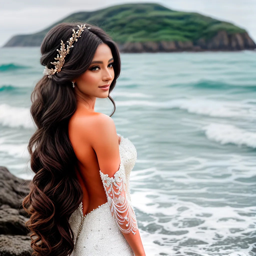 noiva ondas mar seashell cabelo