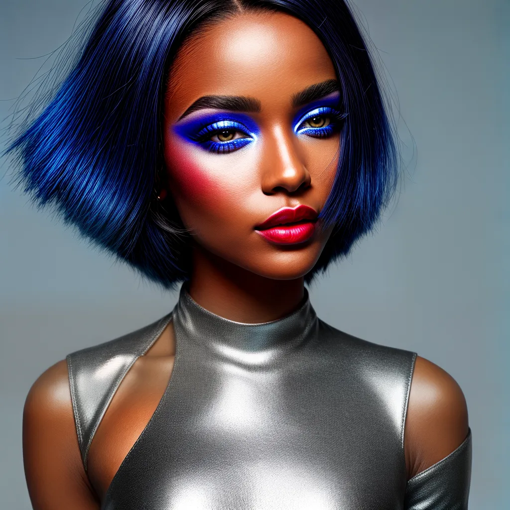 maquiagem futurista modelo olhos azul labios vermelho