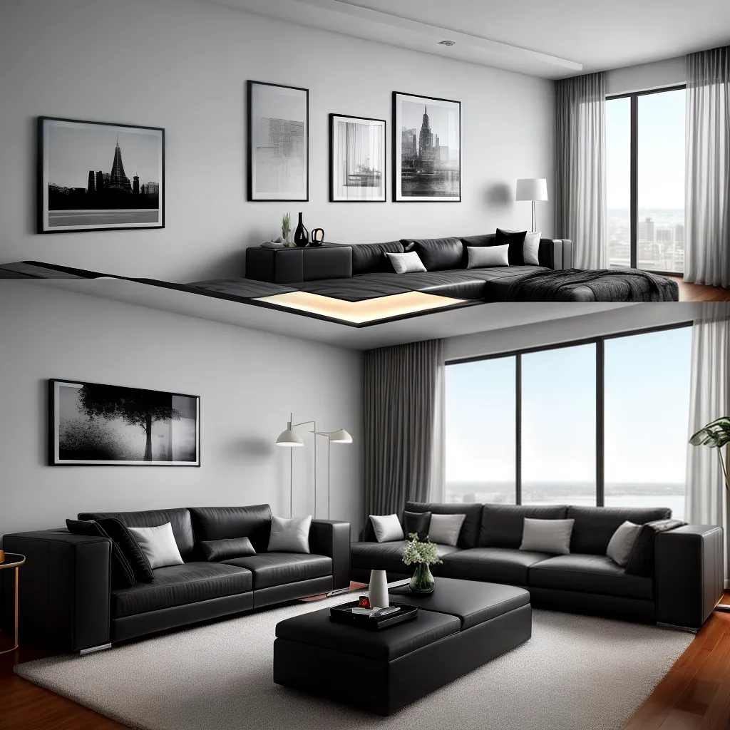 sala estilosa monocromatica sofa preto