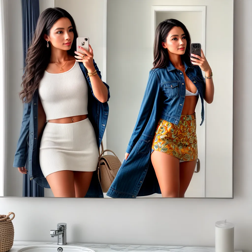 mulher estilosa reflexo espelho confianca