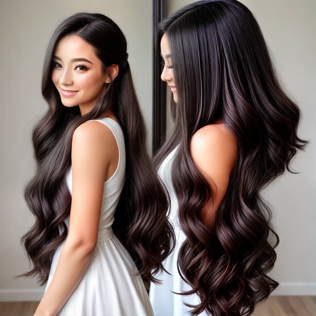 mulher sorrindo espelho penteado elegante