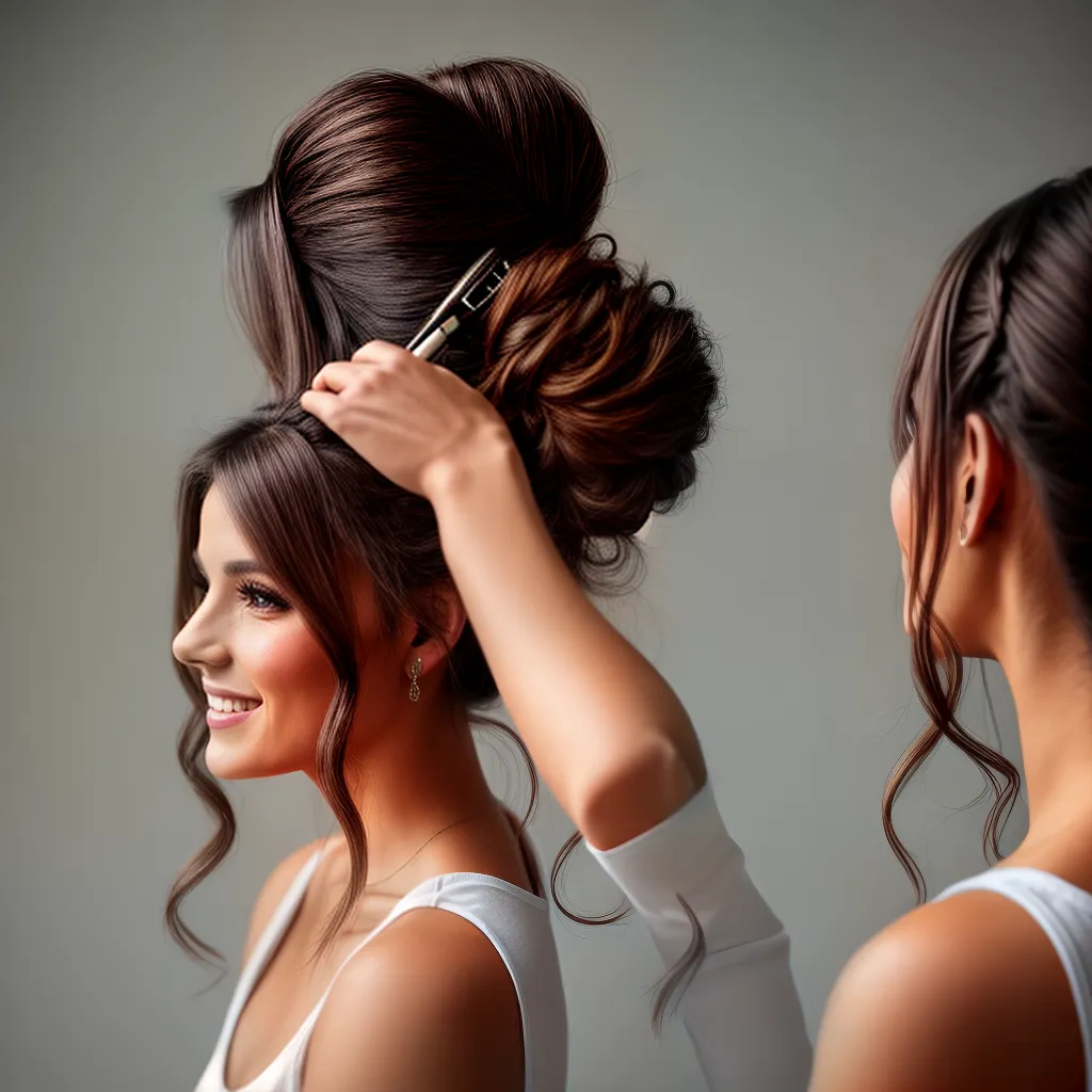mulher penteado espelho sorriso