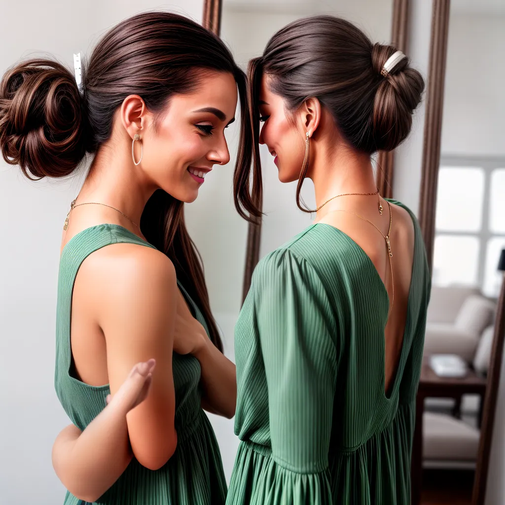 mulher penteado espelho confiante