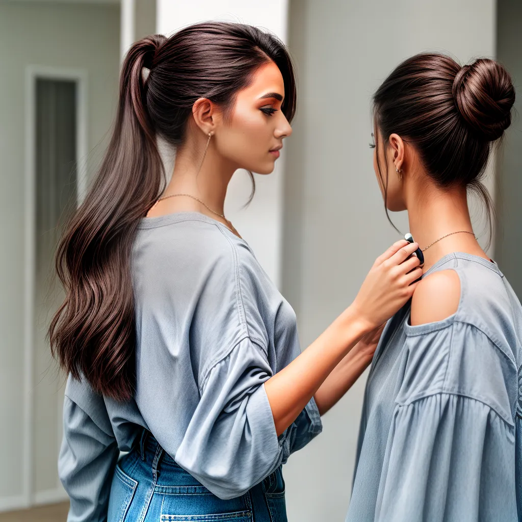 mulher espelho cabelo ponytail
