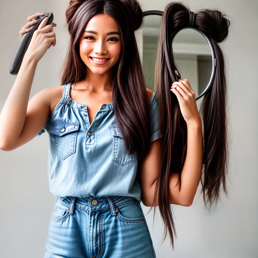 mulher espelho penteado despojado