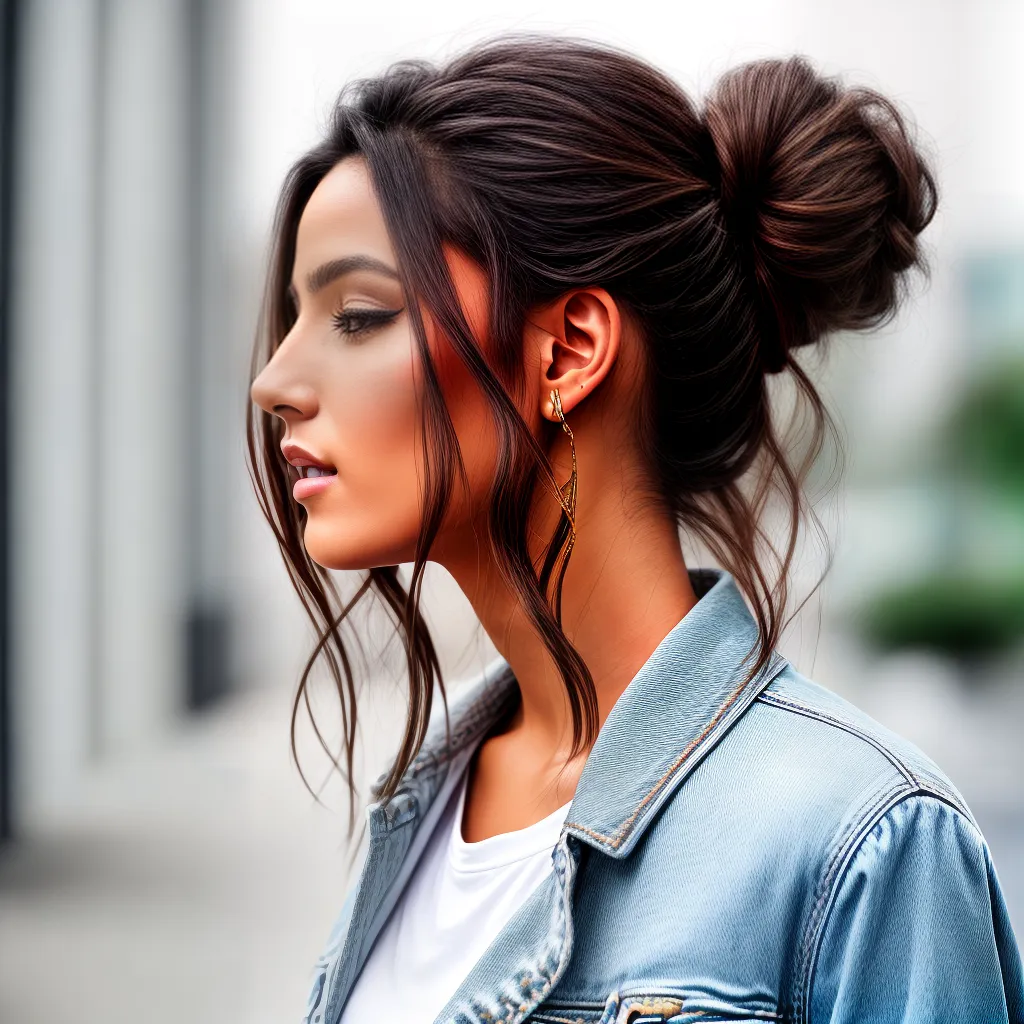 mulher cabelo ombro bun despojado