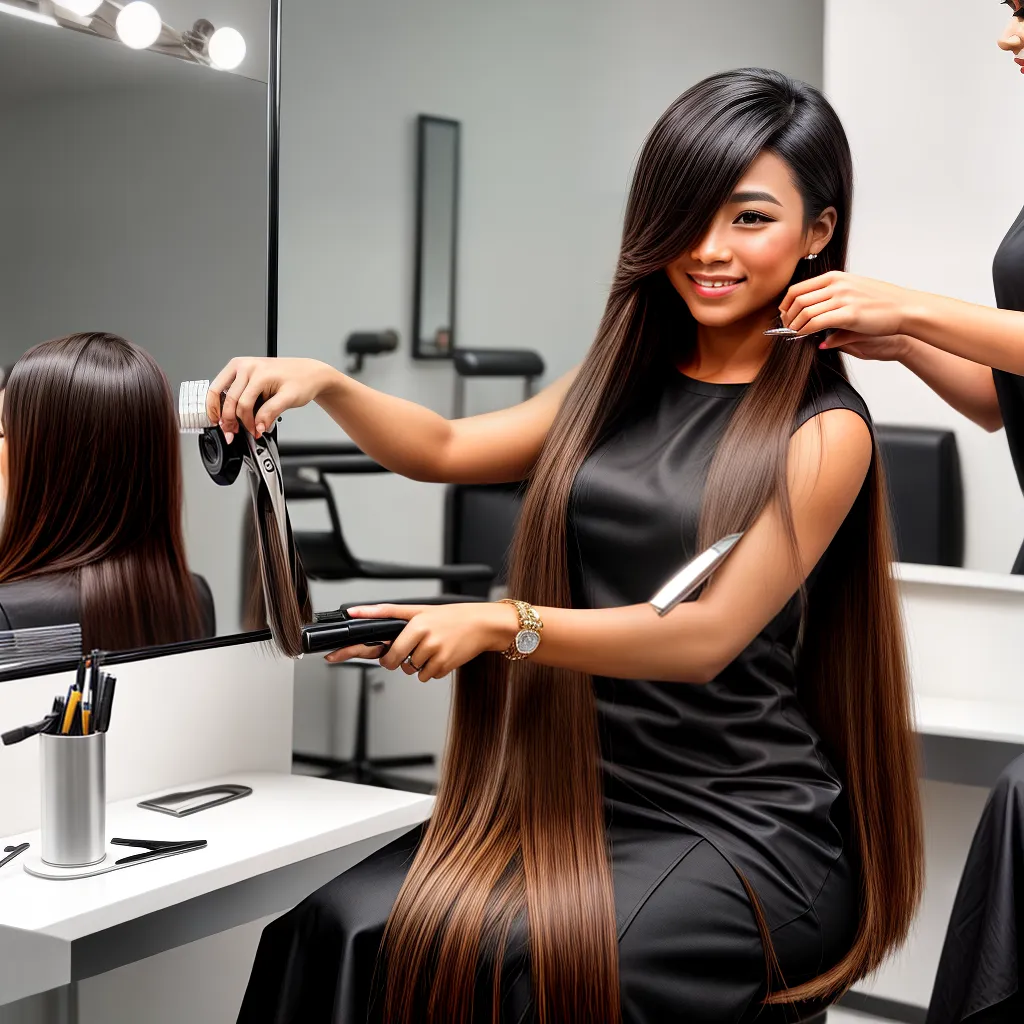 mulher corte cabelo sorriso espelho
