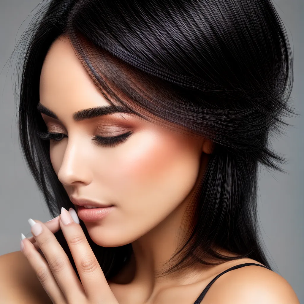 mulher cabelo preto brilhante