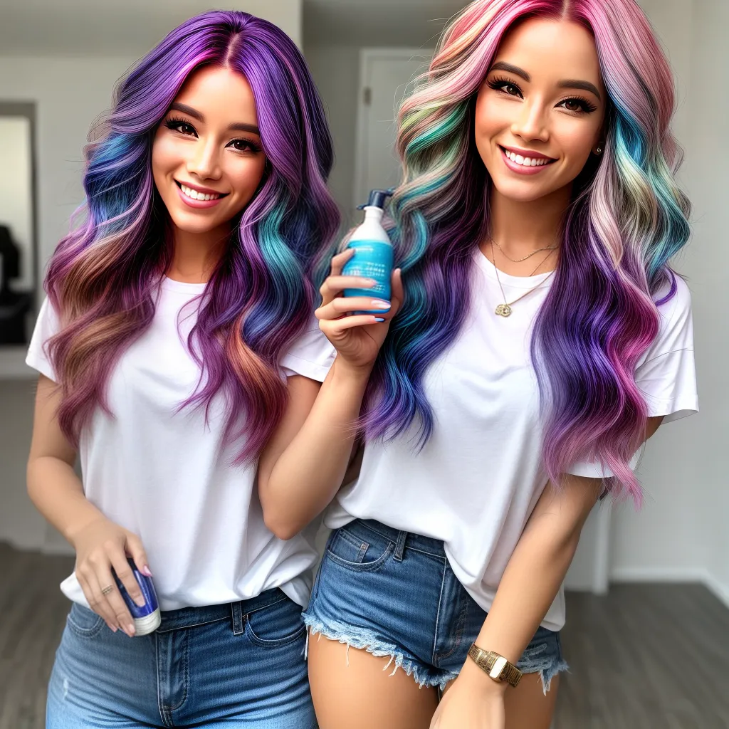 mulher cabelo colorido sorriso shampoo