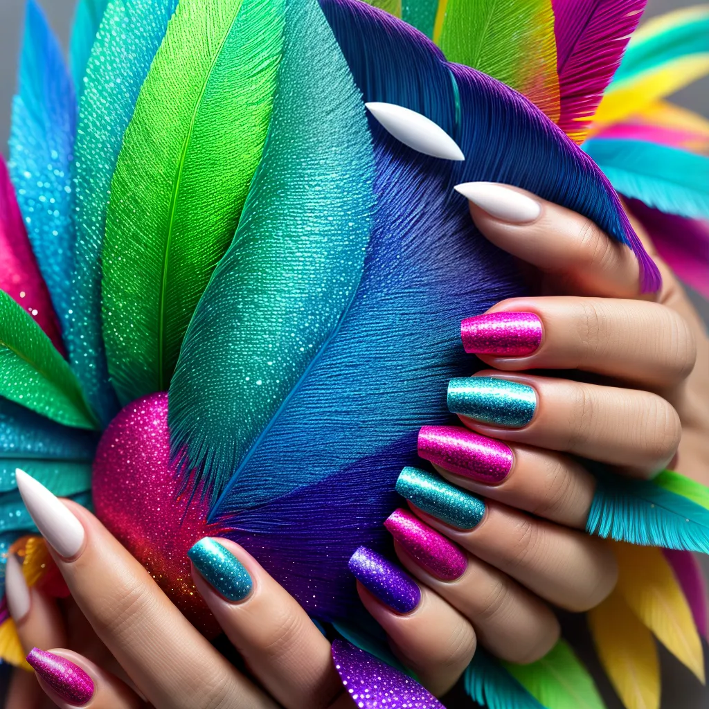 unhas carnaval brilho penas festivo