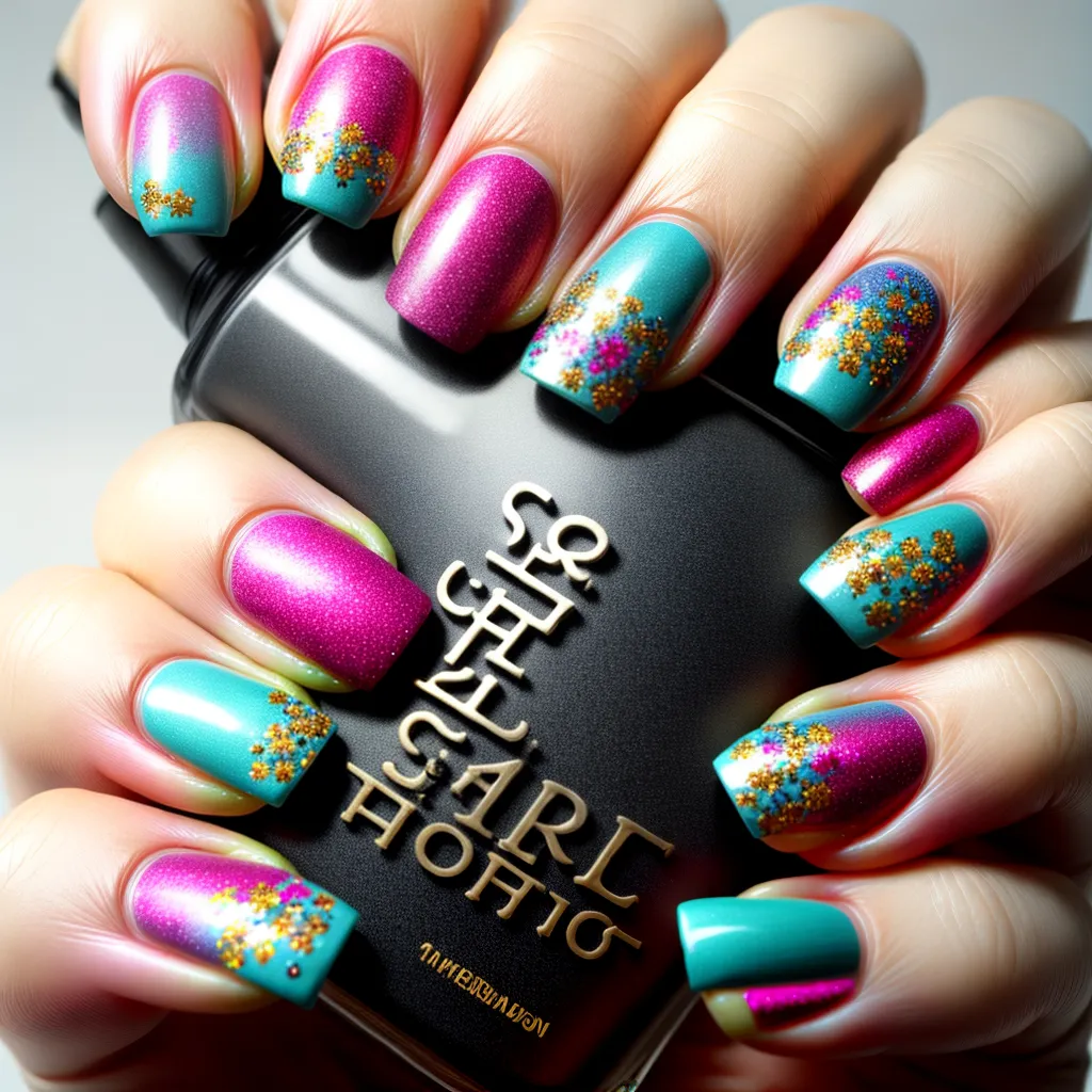 unhas decoradas flores estampadas