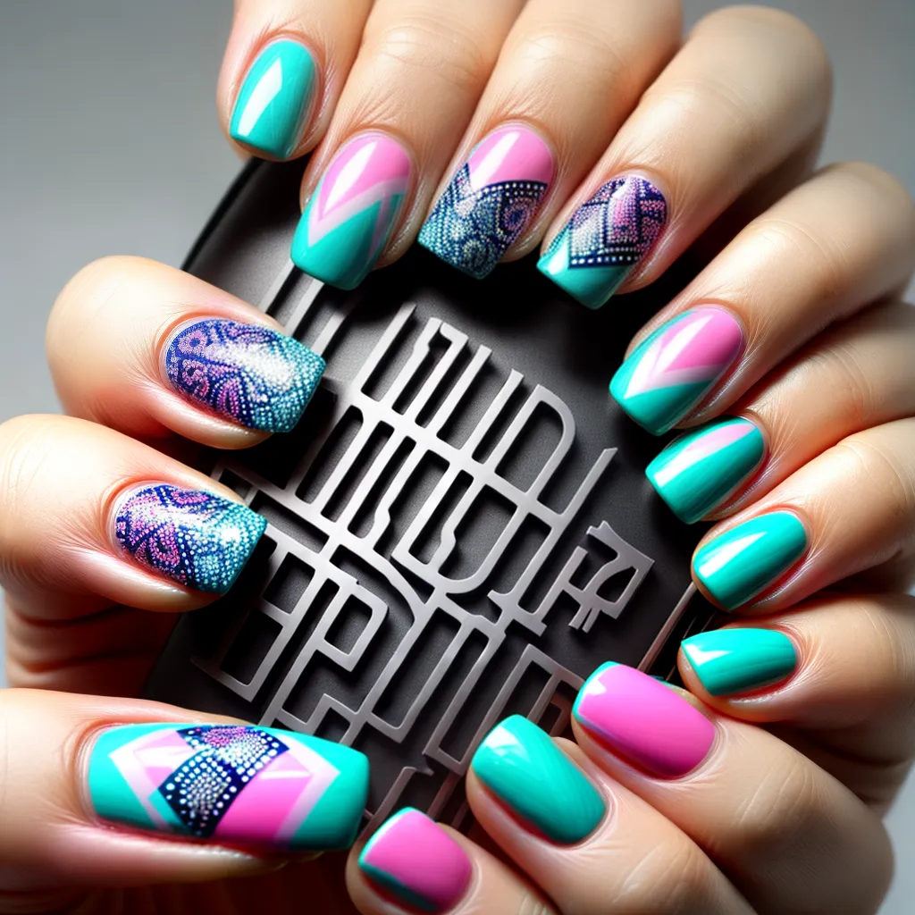 unhas geometricas coloridas design