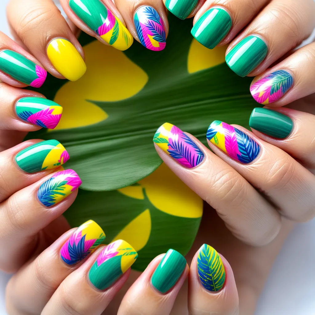 unhas tropicais estampas coloridas