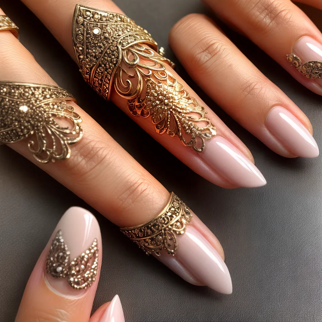 unhas boho chic terras penas flores