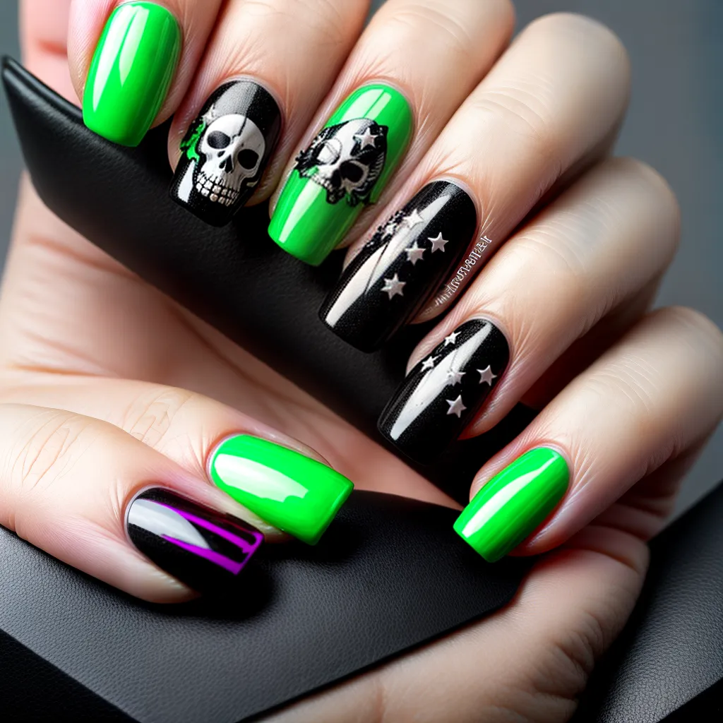 unhas punk coloridas skulls estilo unhas punk coloridas skulls estilo