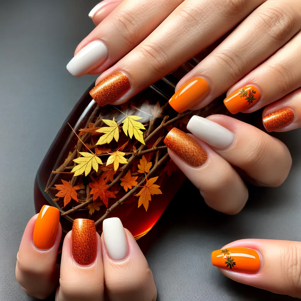 unhas arte outono folhas