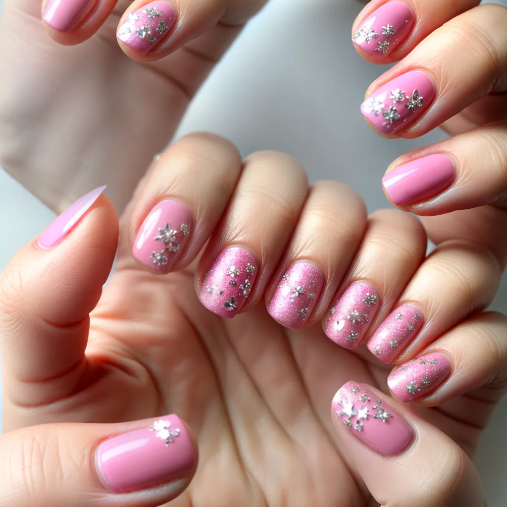 unhas romanticas coracoes swirls brilho