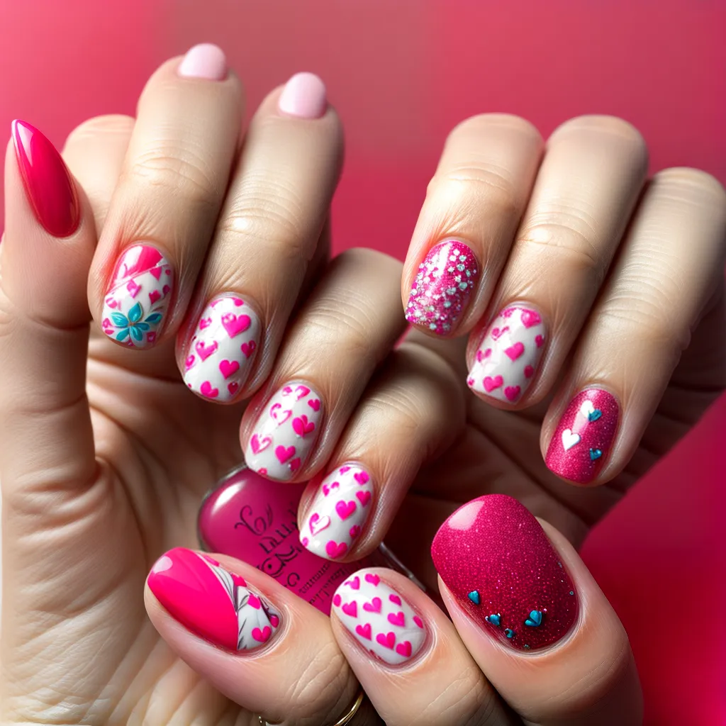 unhas romanticas coracoes vermelhos