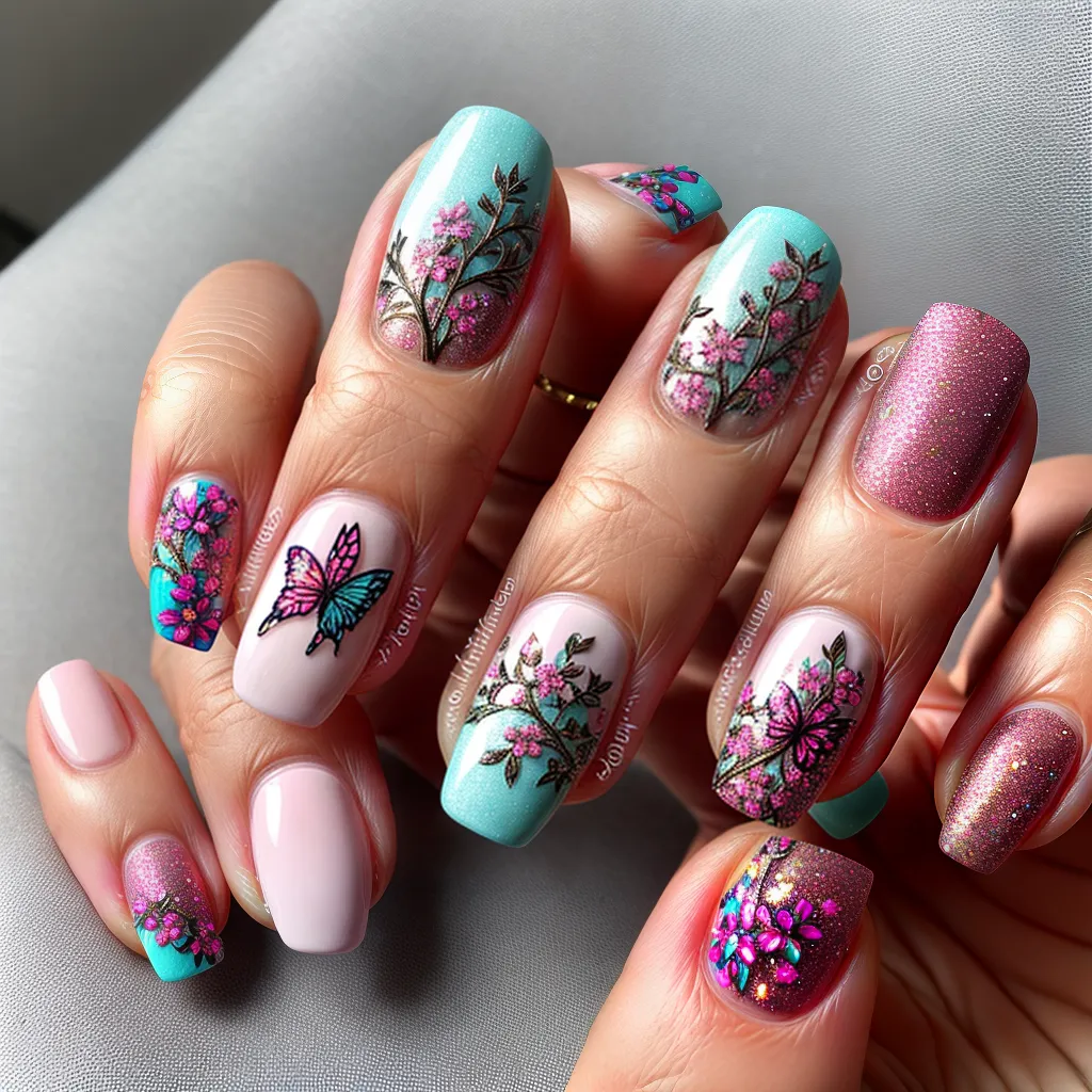 unhas natureza flores borboletas 1 unhas natureza flores borboletas 1