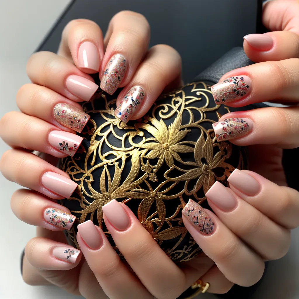 unhas orientais flores calligrafia ouro