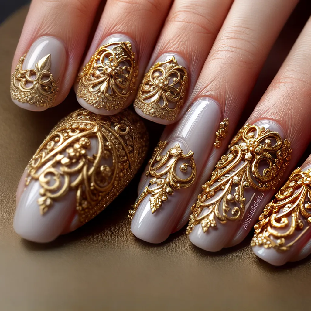 unhas barroco filigree ouro gemas unhas barroco filigree ouro gemas