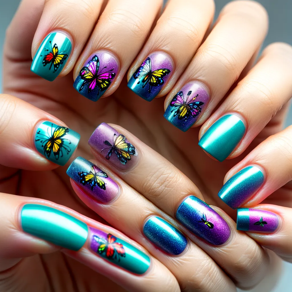 unhas insetos arte colorida