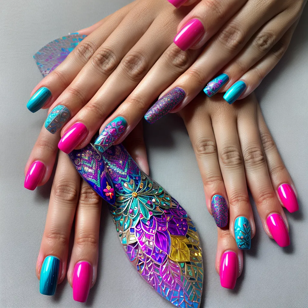 unhas mosaico colorido arte unhas mosaico colorido arte