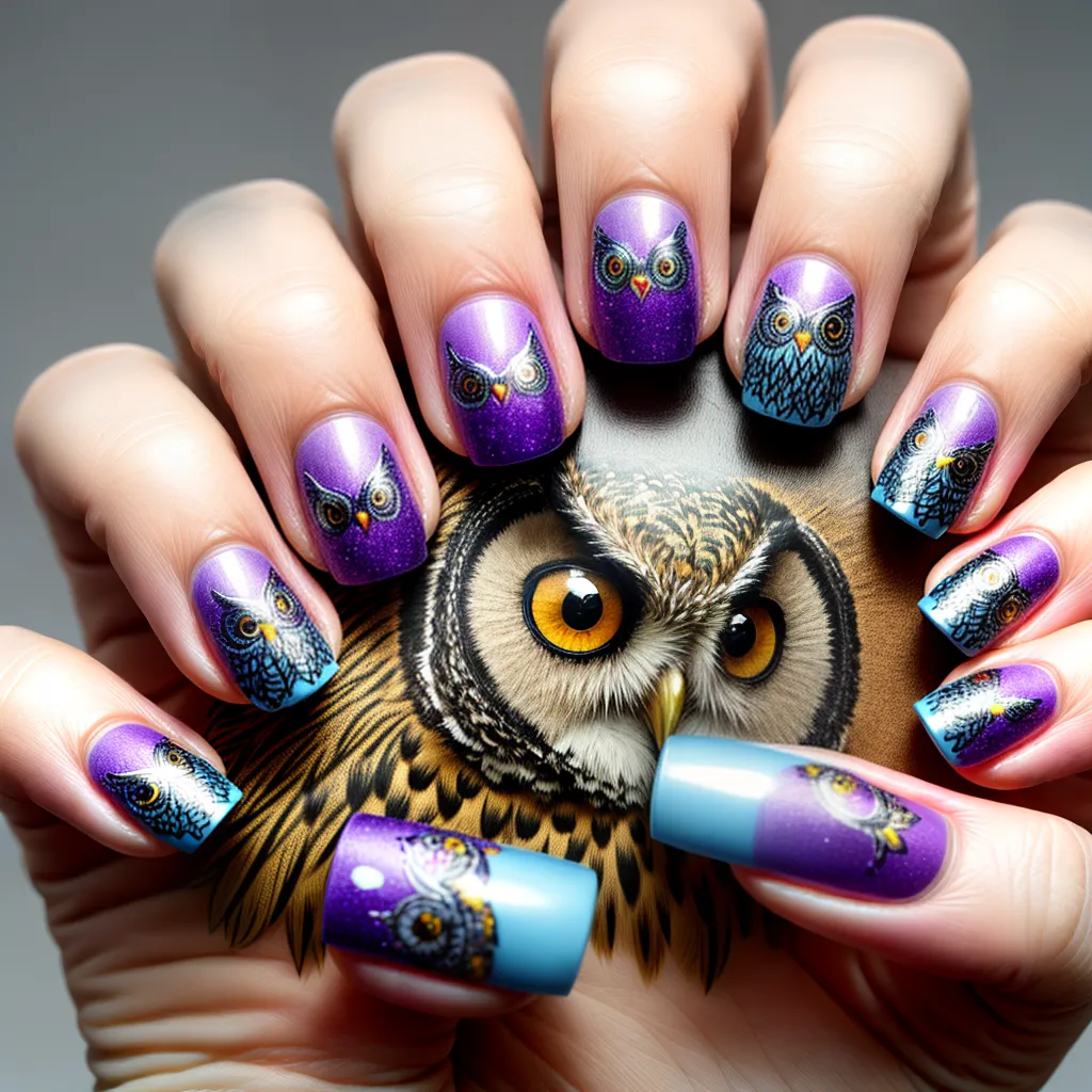 unhas corujas artisticas detalhadas