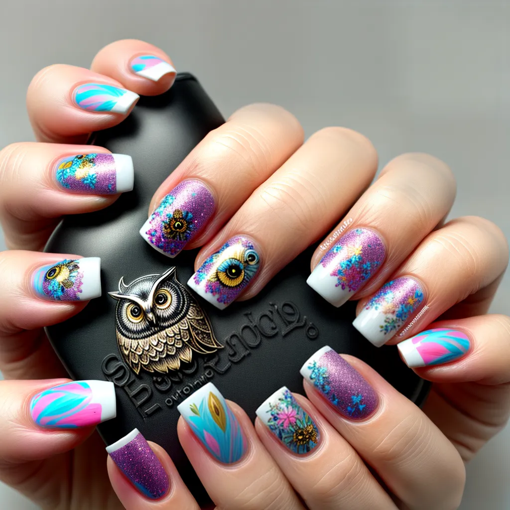 unhas artisticas corujas detalhadas