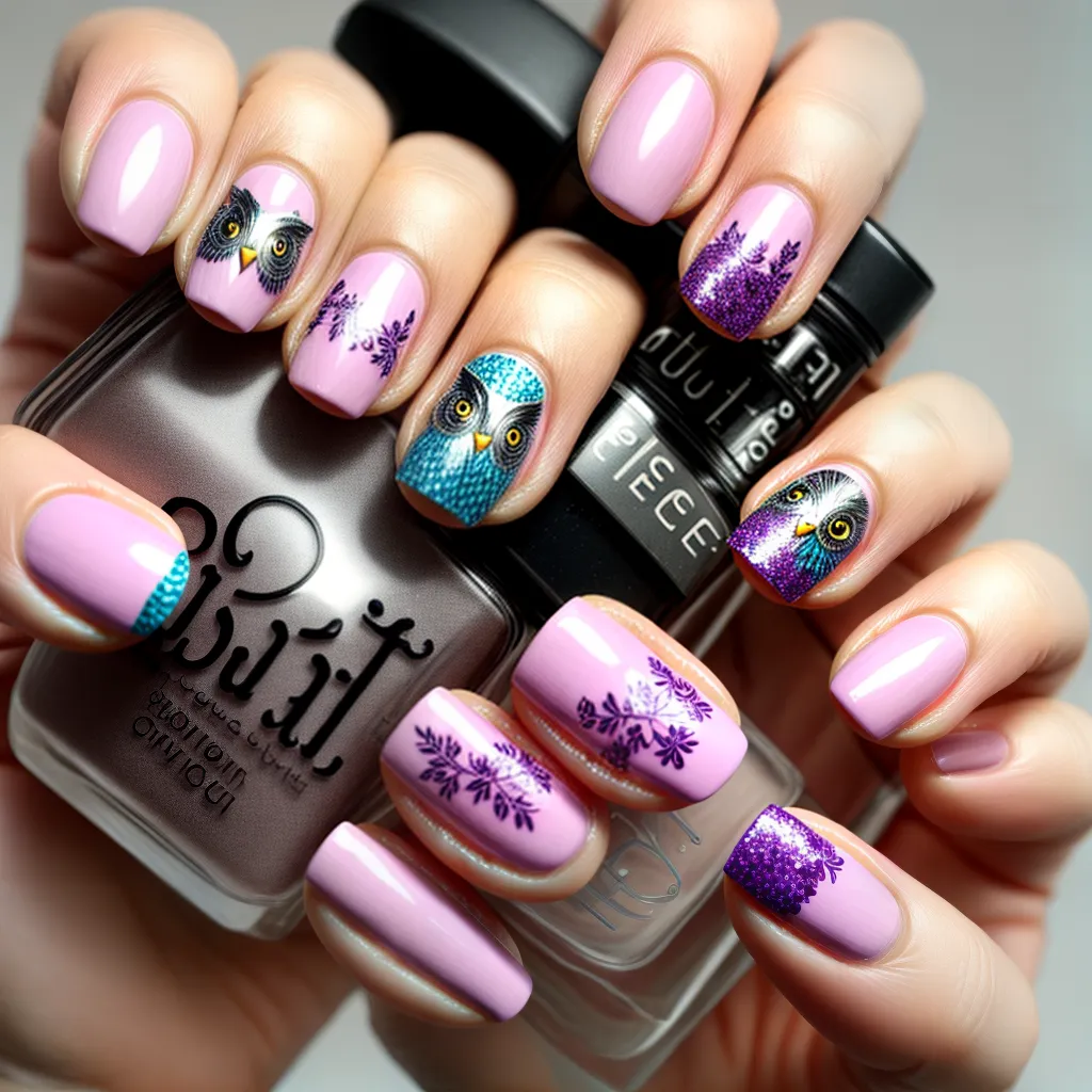 unhas arte coruja intrincada