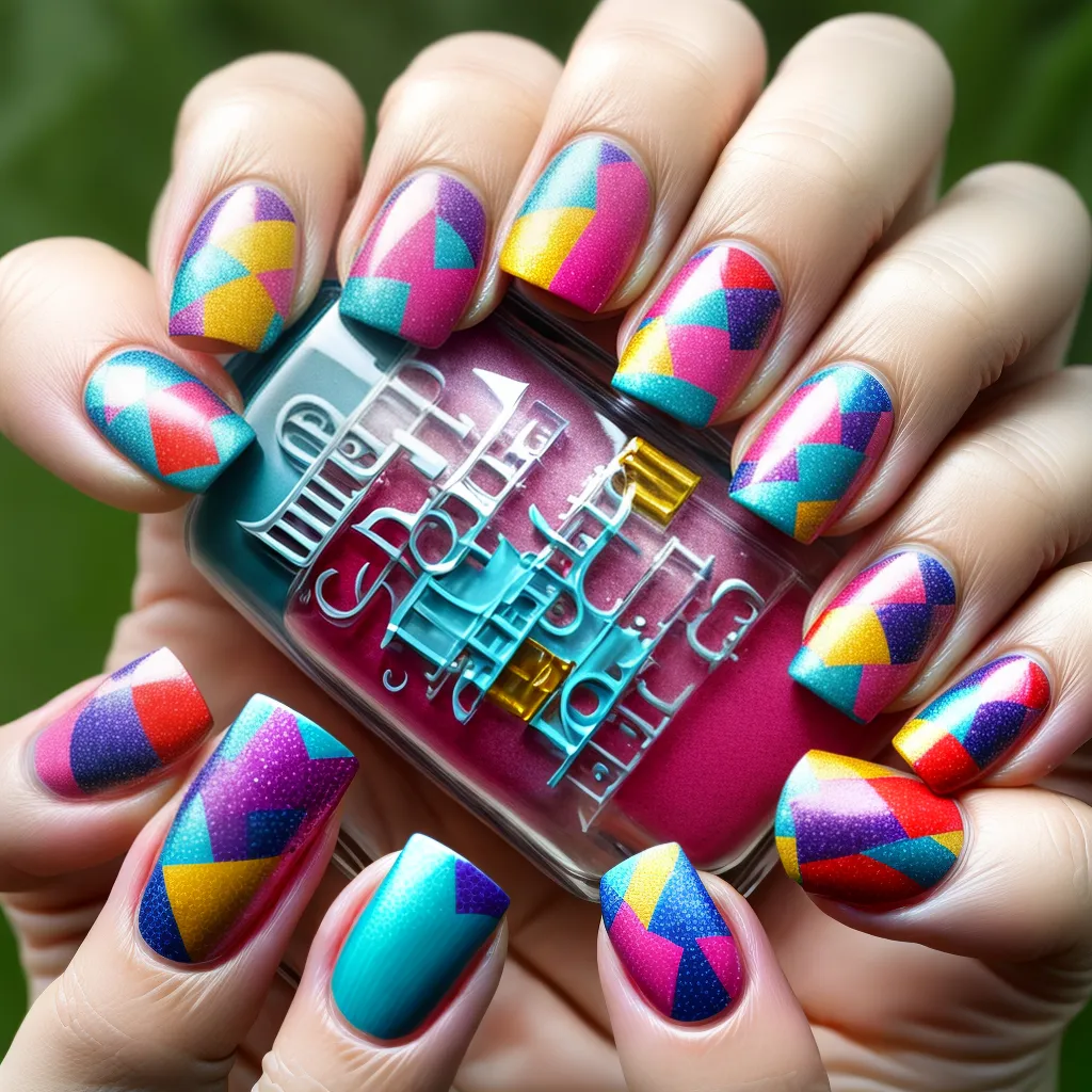 unhas artisticas patchwork colorido