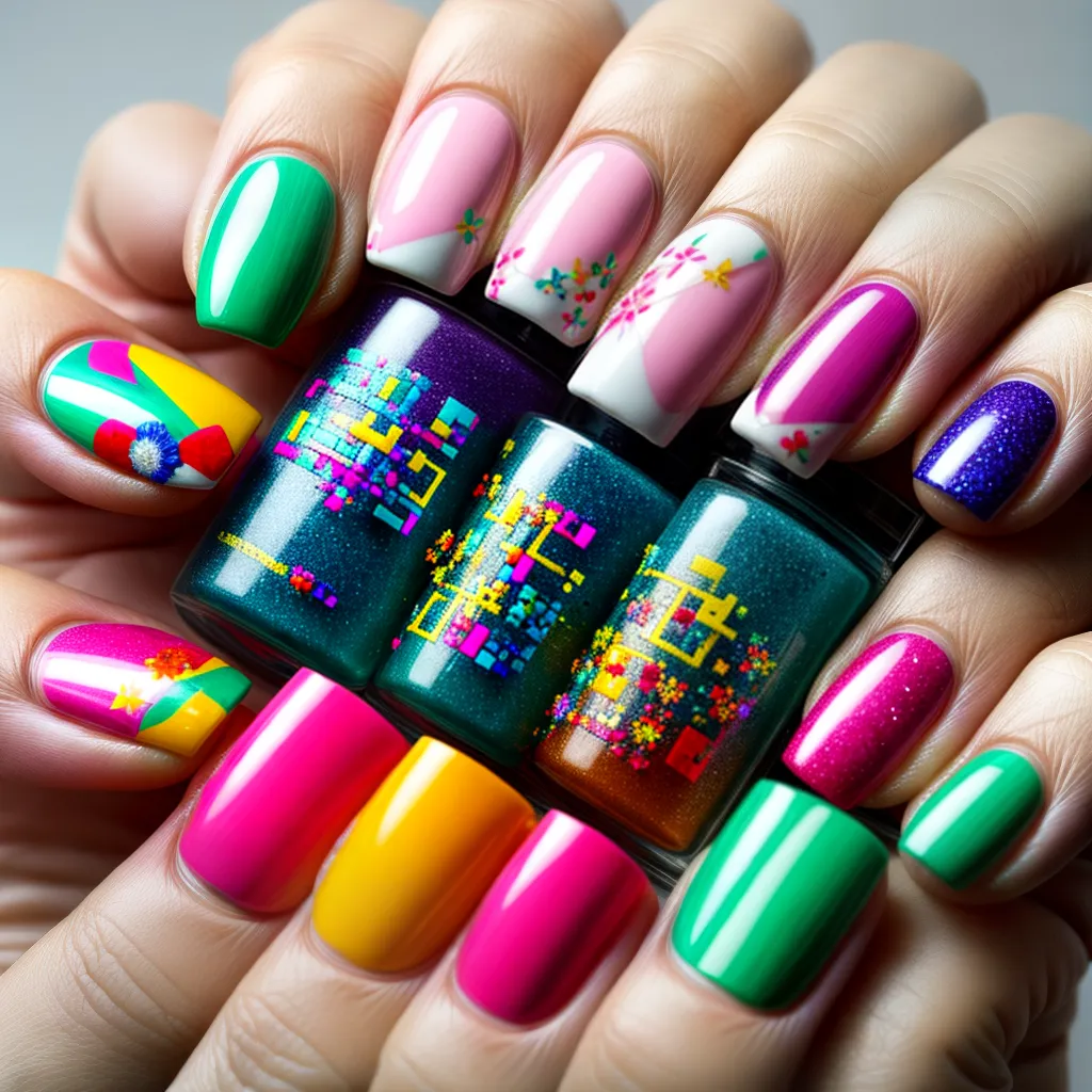 unhas artisticas patchwork colorido 1