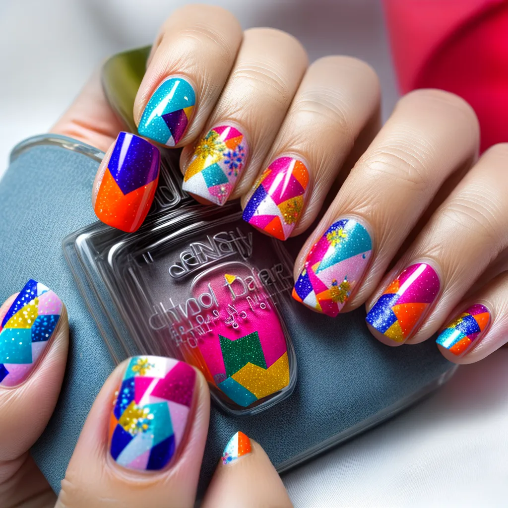 unhas artisticas patchwork colorido 2